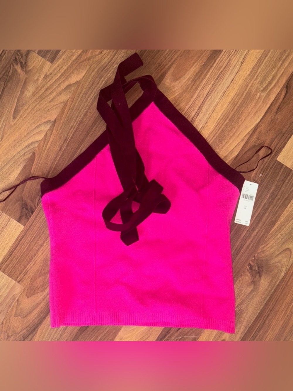 Maeve Hot Pink Halter Tank Top with Dark Pink/Red Trim